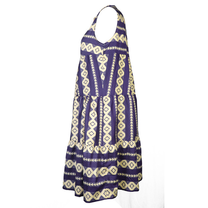 Fashion Ladies Printed Elegant Sleeveless Retro A-Line Casual Dress