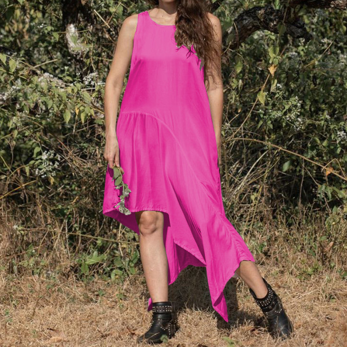 Casual Temperament Solid Color Sleeveless Solid Color Irregular Slit Dress