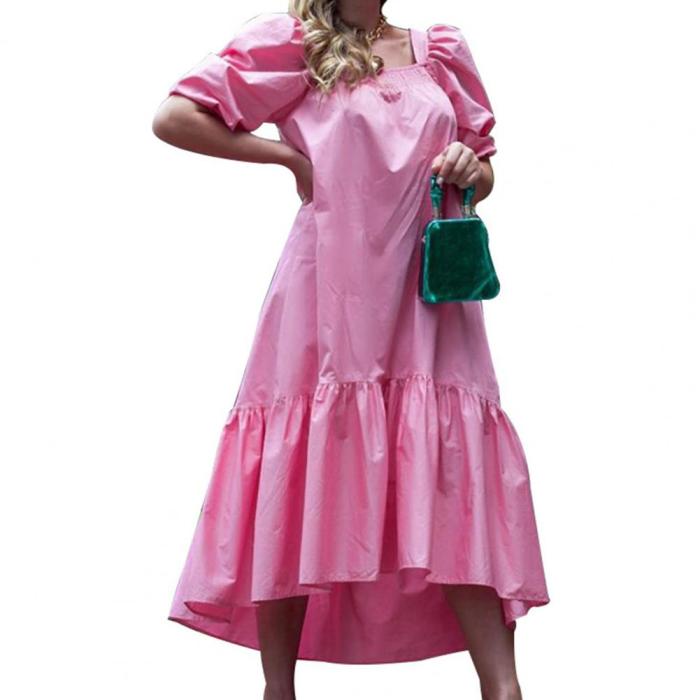 Women's Fashion Solid Color Puff Sleeve Square Neck Ruffle Party Maxi Dress