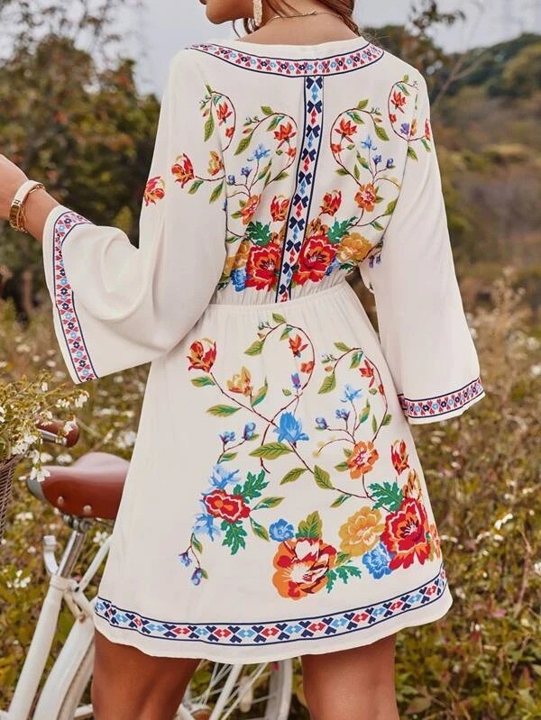 Summer Bohemian Retro Ethnic Print Slim Fit Casual Dress