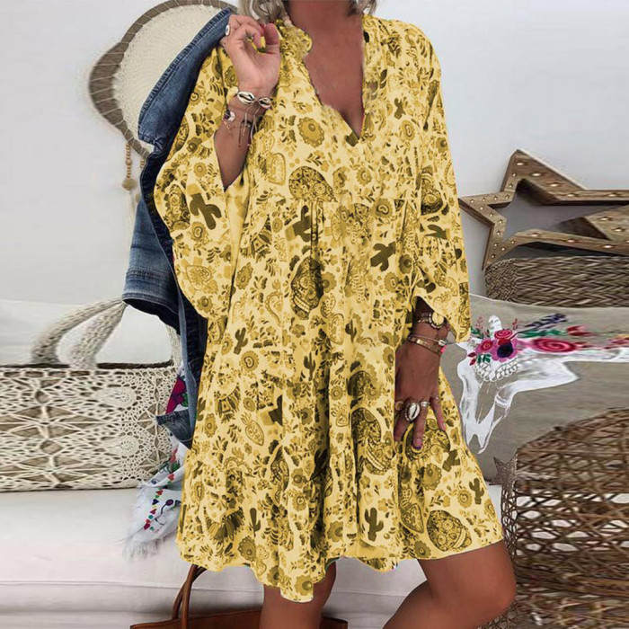 Fashion Sexy Boho Floral Print Loose Mini Casual Dress