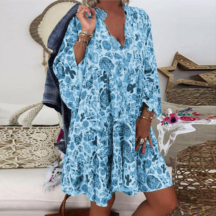 Fashion Sexy Boho Floral Print Loose Mini Casual Dress