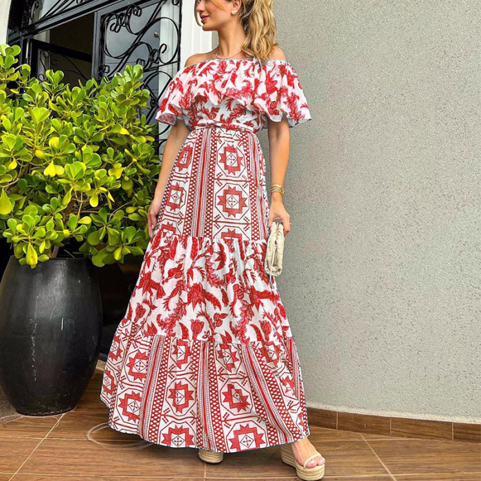 Women's Fashion Elegant One Shoulder Print Party Fashion Wedding Guest Dress