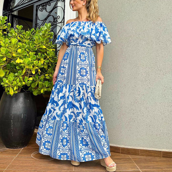 Women's Fashion Elegant One Shoulder Print Party Fashion Wedding Guest Dress