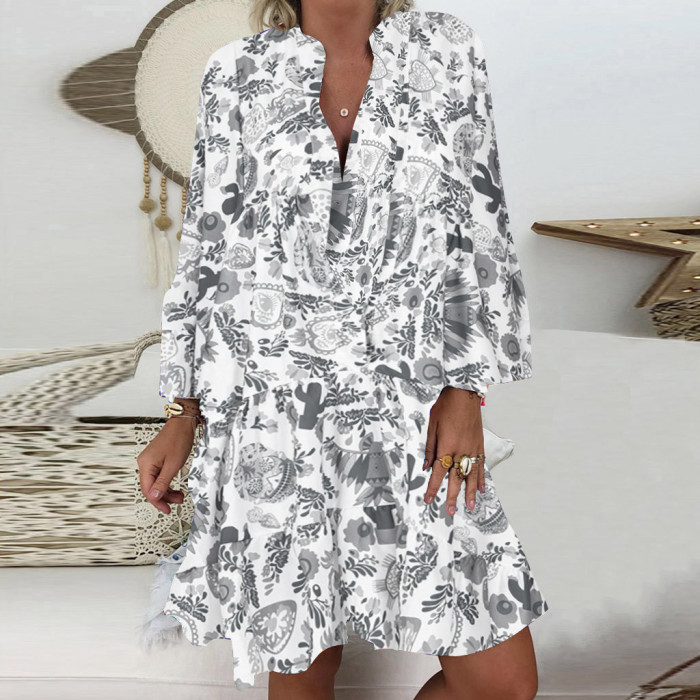 Fashion Sexy Boho Floral Print Loose Mini Casual Dress