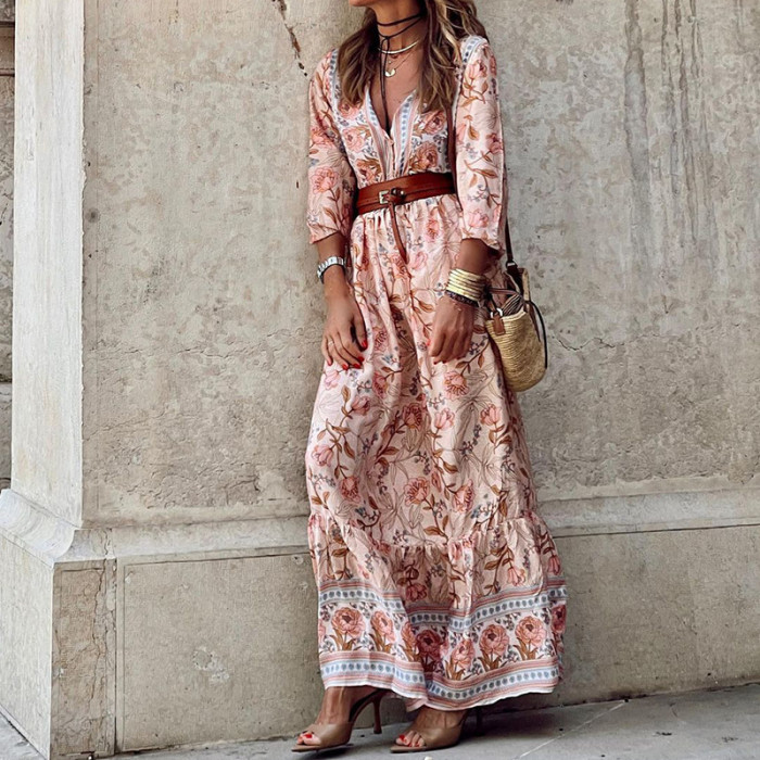 Female Print Casual Bohemian Fashion Elegant  Maxi Dress