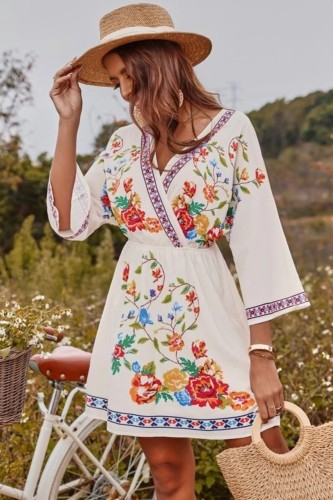 Summer Bohemian Retro Ethnic Print Slim Fit Casual Dress