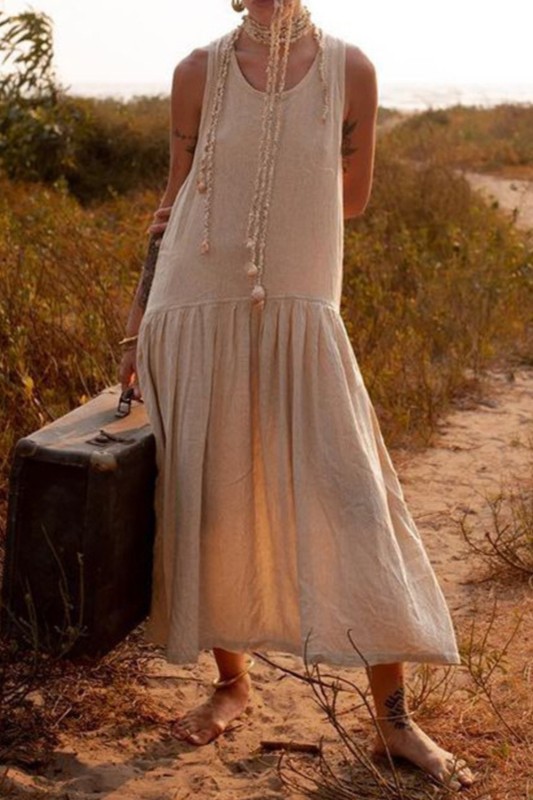 Ladies Casual Temperament Solid Color Sleeveless Strapless Fashion  Maxi Dress