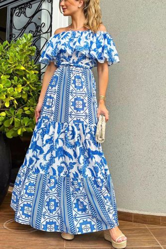 Women's Fashion Elegant One Shoulder Print Party Fashion Wedding Guest Dress