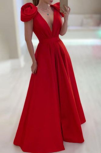 Fashion Sleeveless Slim Elegant Deep V Neck Solid Color Pleated A-Line Party Wedding Guest Dress