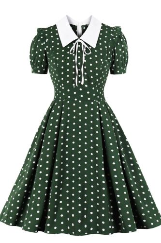 Women's Fashion Sexy Vintage Polka Dot Rock 'n Roll 40 Years  Casual Dress