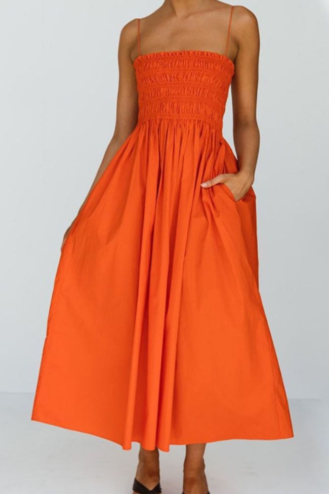 Solid Sleeveless Camisole Formal Loose Pleated Backless Party Wedding Guest Dress
