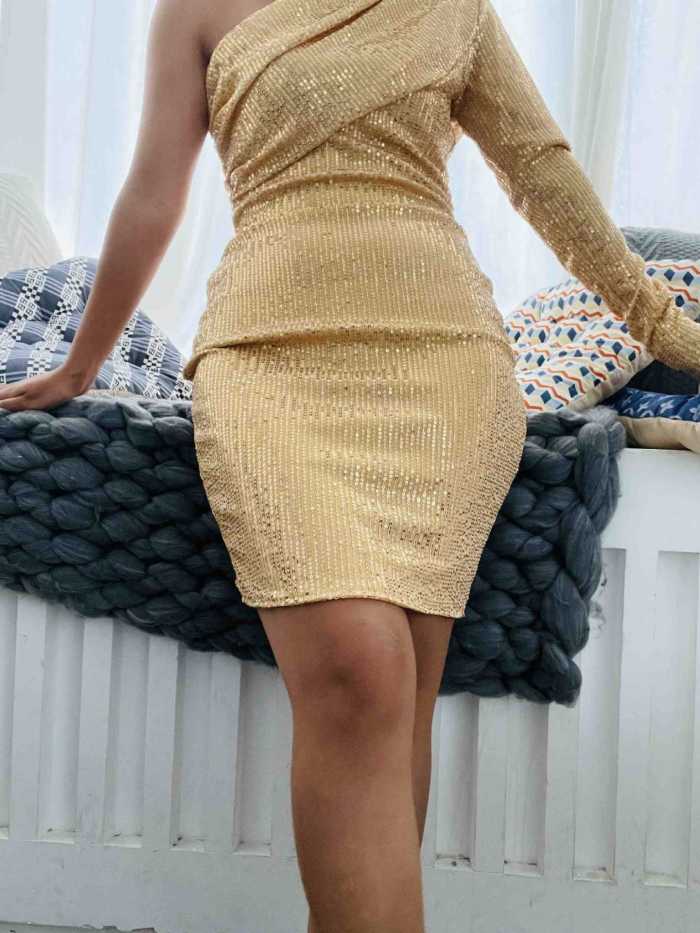 Fashion Mid Waist Solid Color Elegant Sexy Sequined Bohemian  Bodycon Dress