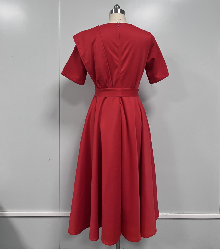 Women Fashion Slim Waist Solid Color High Waist Solid Color Party Wedding Guest Dress