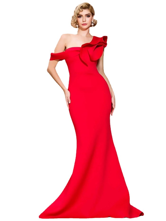 Women's Light Fashion Sexy Party Solid Color Mermaid Off Shoulder Wedding Guest Dress