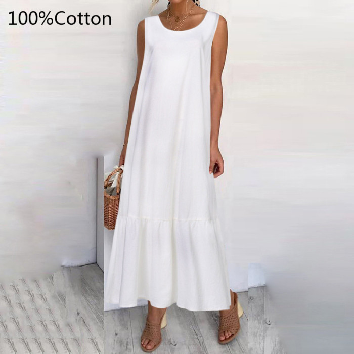 Summer Bohemian Ruffle Beach Casual Loose Sleeveless Party Dress