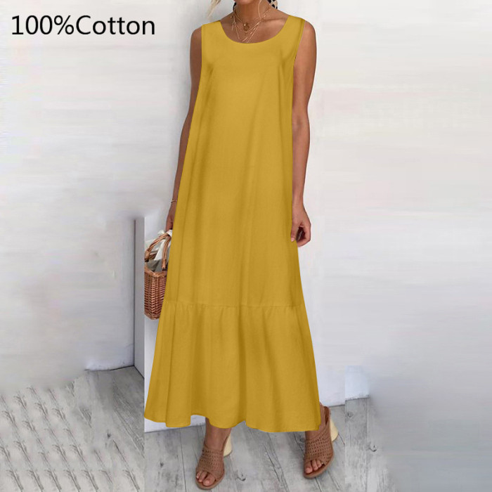 Summer Bohemian Ruffle Beach Casual Loose Sleeveless Party Dress