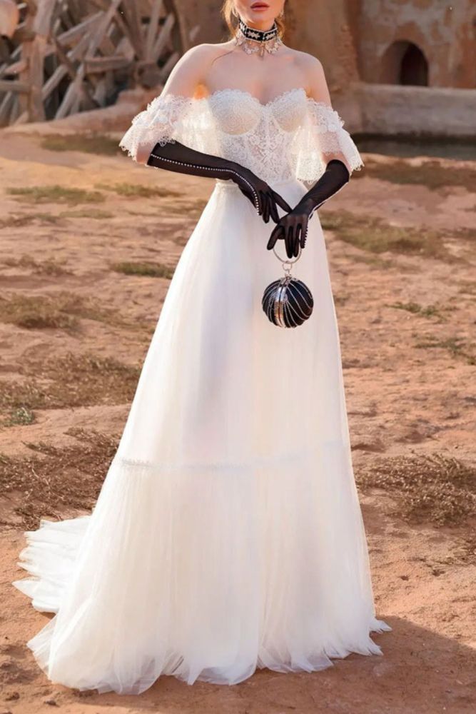 Fashion Solid Color Lace Mesh Deep V Neck Strapless Wedding Guest Dress