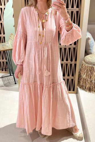 Casual Loose Harajuku Pleated Retro Fashion Solid  Maxi Dress