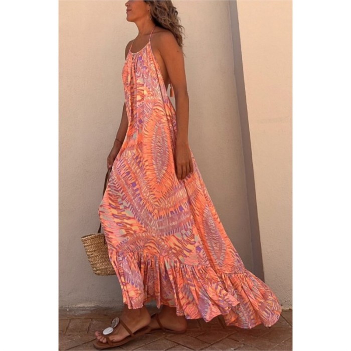 Elegant Women's Sexy Camisole Fashion Print Backless Loose Maxi Dress