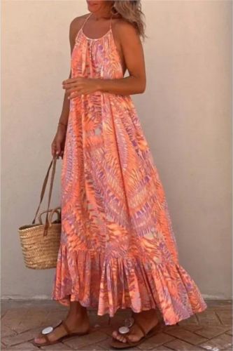 Elegant Women's Sexy Camisole Fashion Print Backless Loose Maxi Dress