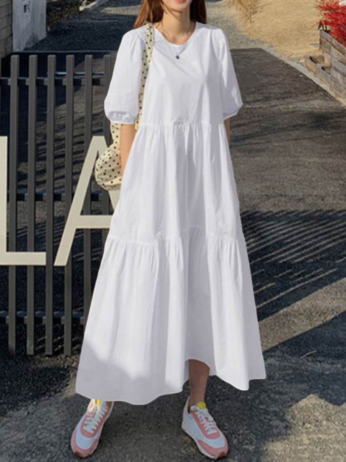 Fashion Elegant Casual Loose Short Sleeve Solid Color A-Line Sexy  Maxi Dress