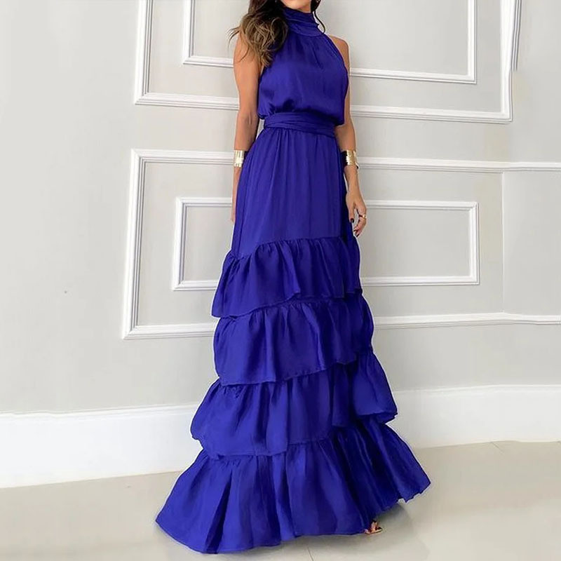 Women's Sexy Fashion Solid Color Sleeveless Tie Slim Wedding Guest Dress