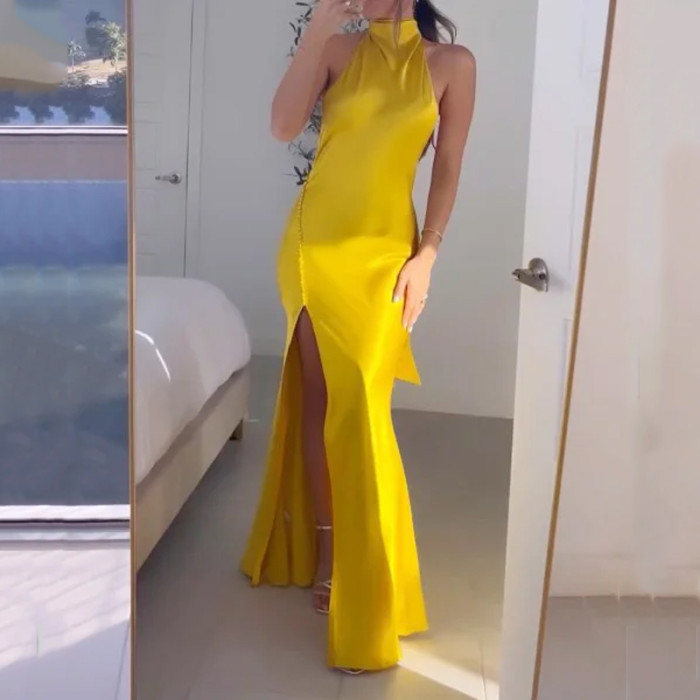 Women's Sexy Elegant Solid Color Backless Sleeveless Ties Party Wedding Guest Dress