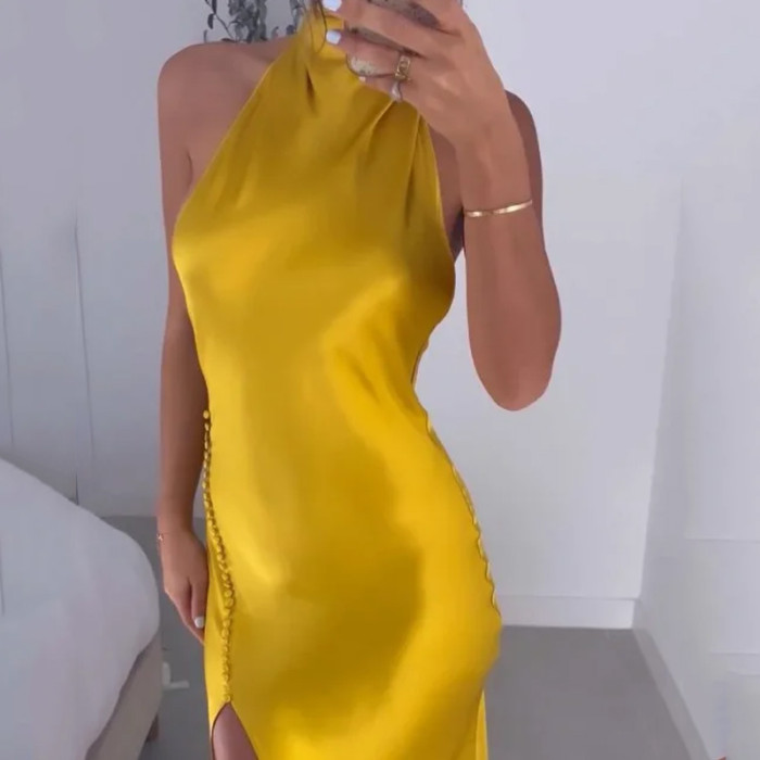Women's Sexy Elegant Solid Color Backless Sleeveless Ties Party Wedding Guest Dress