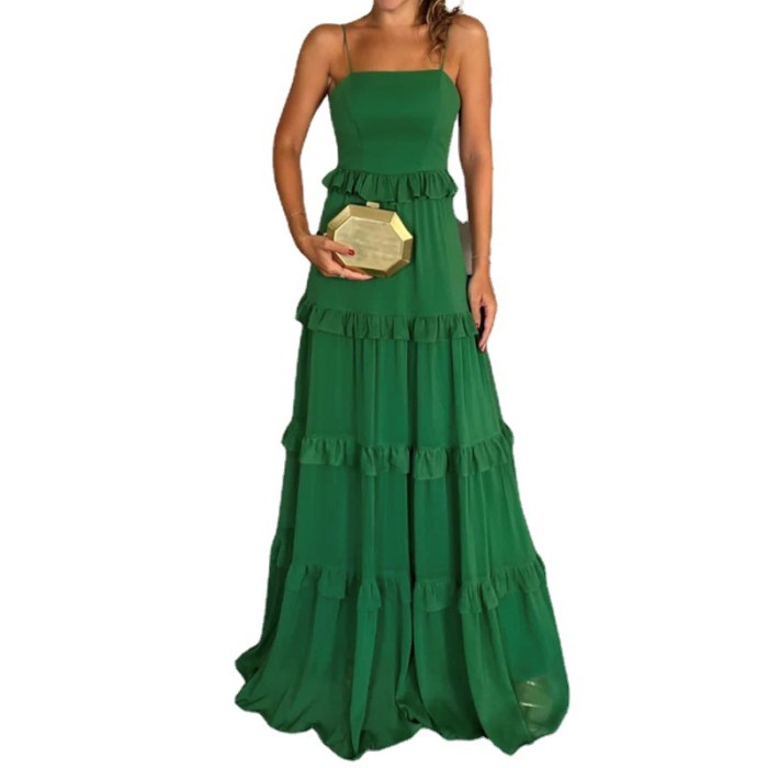 Fashion Summer Casual Sling Swing Party Solid Color Elegant  Maxi Dress