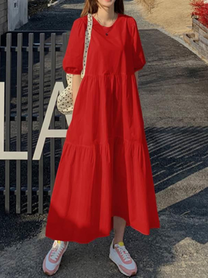 Fashion Elegant Casual Loose Short Sleeve Solid Color A-Line Sexy  Maxi Dress