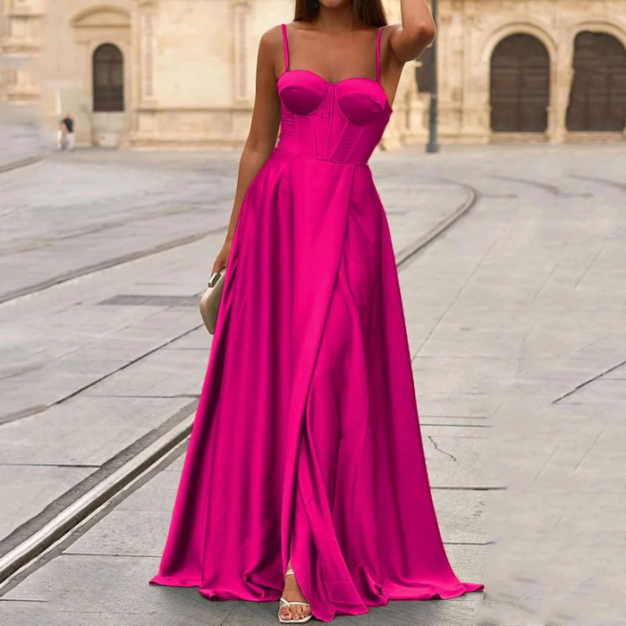 Women's Elegant Sexy Sleeveless Camisole A-Line Party Fashion Slim Wedding Guest Dress