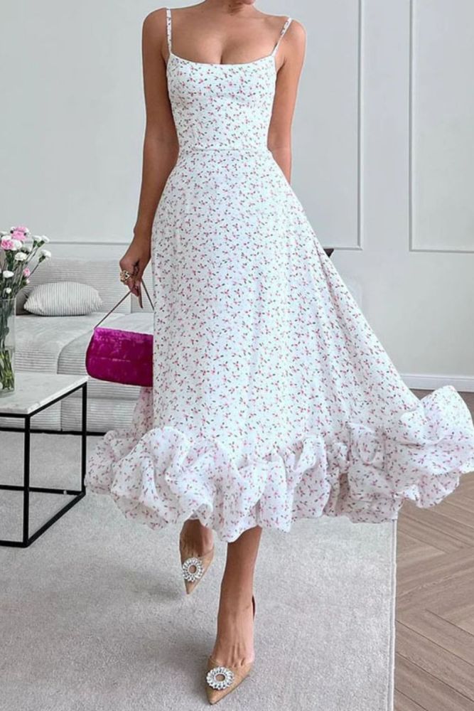 Fashion Sexy Round Neck Printed Halter Sleeveless Backless Elegant Party Wedding Guest Dress