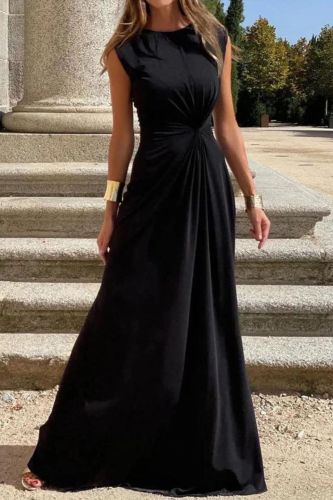 Women's Fashion Elegant Long Sleeve Lapel V Neck Solid Color Party Maxi Dress