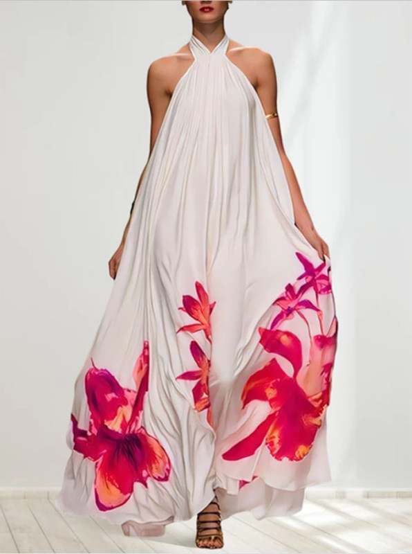 Bohemian Backless Floral Print Fashion Sexy Sleeveless Backless Party Maxi Dress