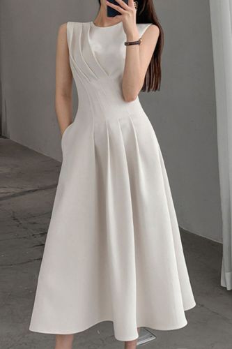 Women's Elegant O-Neck A-Line Summer Sleeveless Slim Fashion Maxi Dress