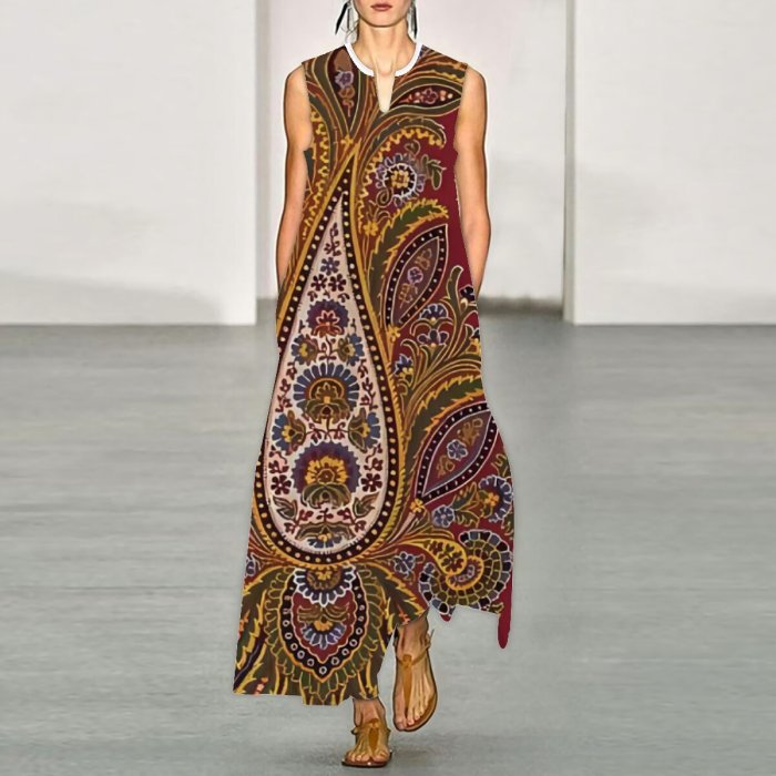 Women's V-neck Fashion Print Sexy Casual Maxi Dress