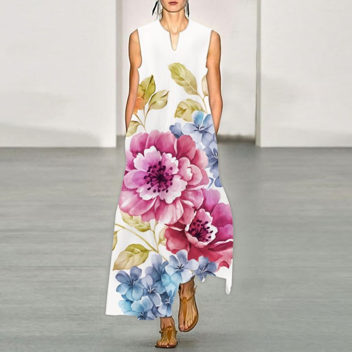 Women's V-neck Fashion Print Sexy Casual Maxi Dress