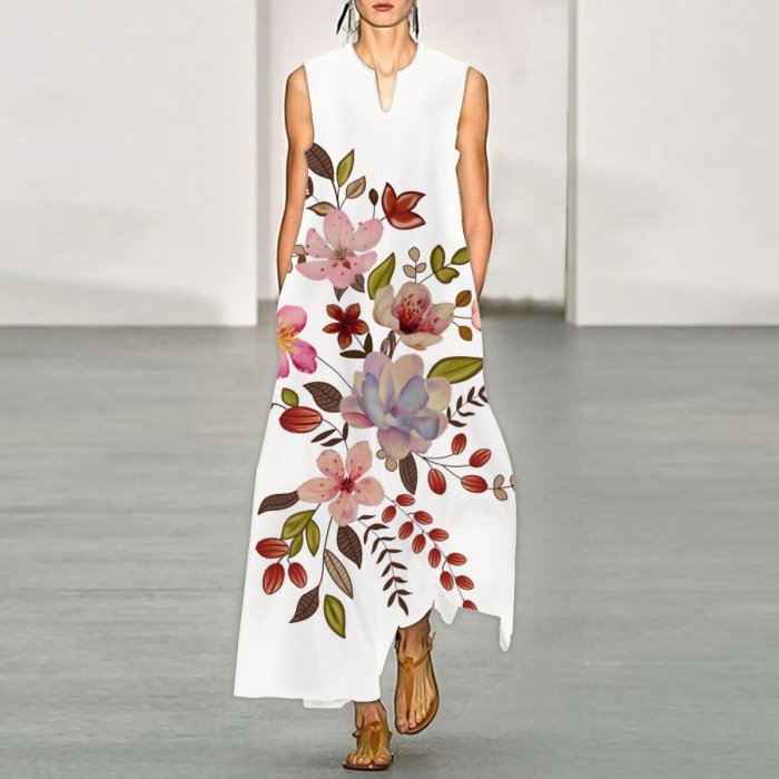 Women's V-neck Fashion Print Sexy Casual Maxi Dress