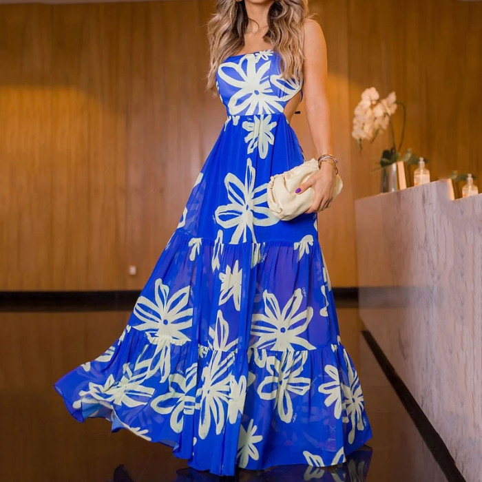 Women's Summer Fashion Sexy Camisole Ties Casual Print Wedding Guest Dress