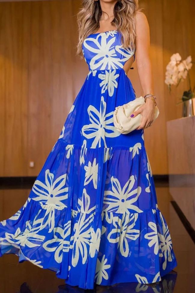 Women's Summer Fashion Sexy Camisole Ties Casual Print Wedding Guest Dress