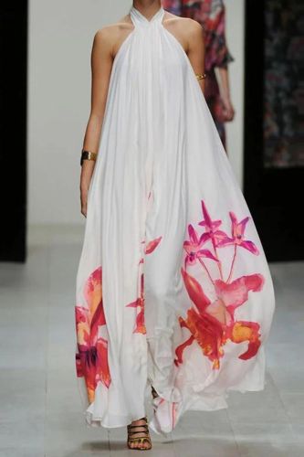 Bohemian Backless Floral Print Fashion Sexy Sleeveless Backless Party Maxi Dress