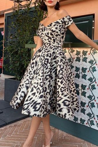 Women's Fashion Temperament One Shoulder Sleeveless Printed Party Wedding Guest Dress
