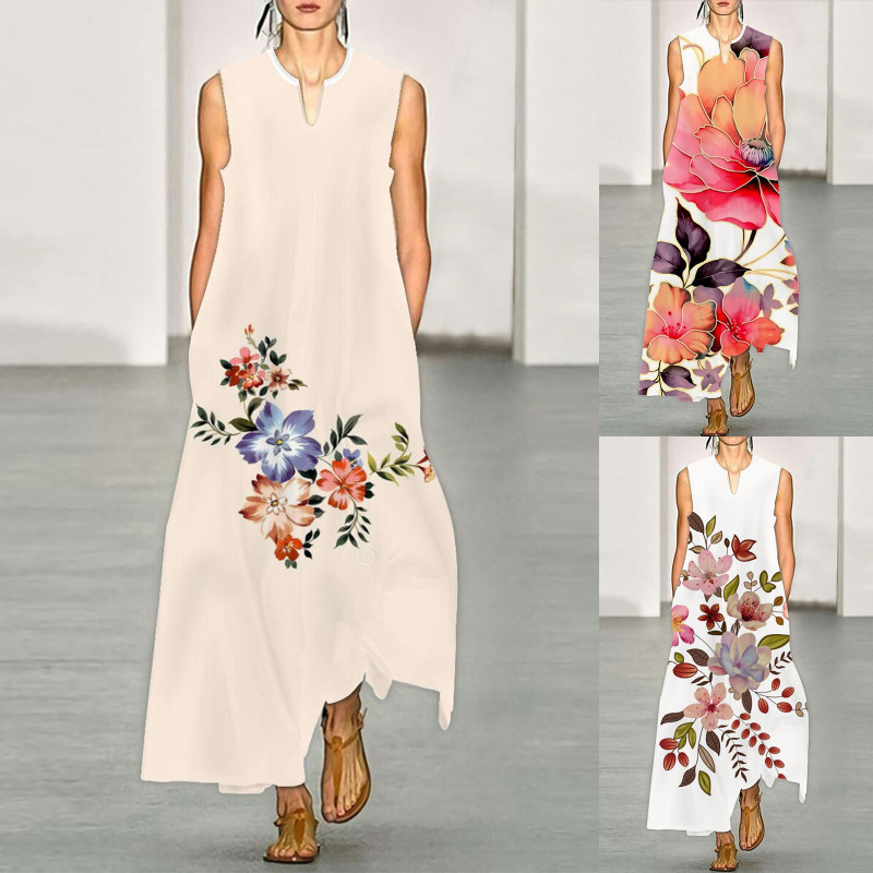 Women's V-neck Fashion Print Sexy Casual Maxi Dress