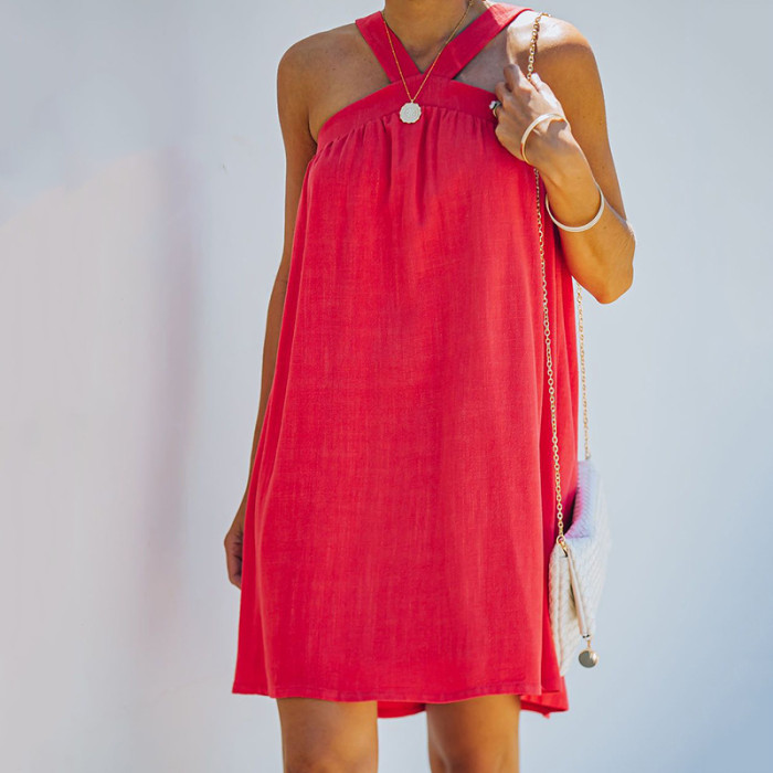 Summer Women's Suspender Dress Solid Color Strapless Fashion Casual Mini Dress