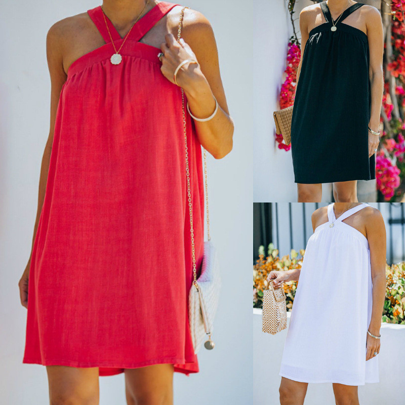 Summer Women's Suspender Dress Solid Color Strapless Fashion Casual Mini Dress