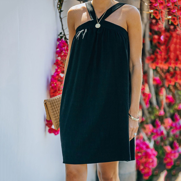 Summer Women's Suspender Dress Solid Color Strapless Fashion Casual Mini Dress