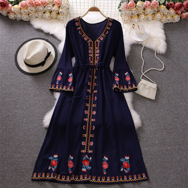 Self Designed Striped Print Spring Summer Women Split Large Swing Maxi Dress main image 1