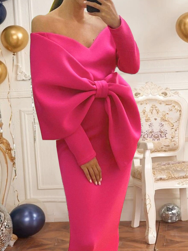 Women's Fashion Party Big Bow Elegant Evening Wedding Guest Dress