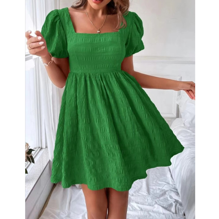 Women's Summer Puff Sleeve Square Neck Solid Color Casual Elegant A-Line Mini Dress
